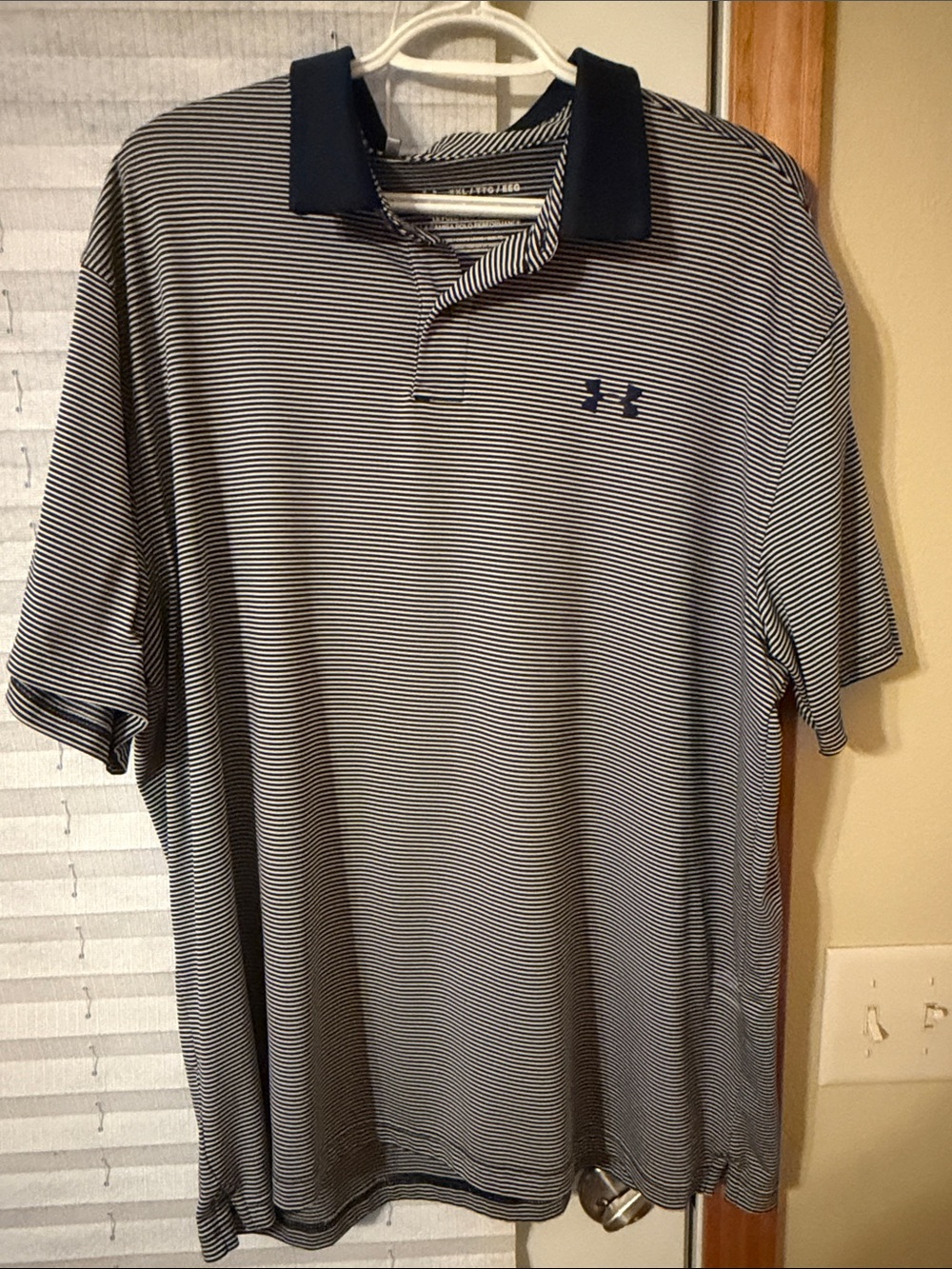 Under Armour Men’s Navy and White Micro-Stripe Polo